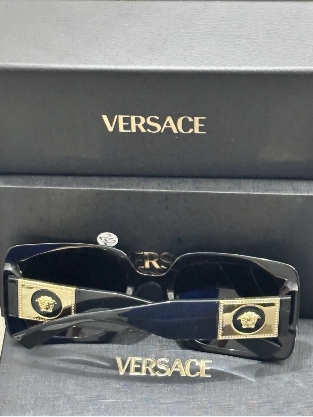 Versace Black & Gold Medusa Square Sunglasses